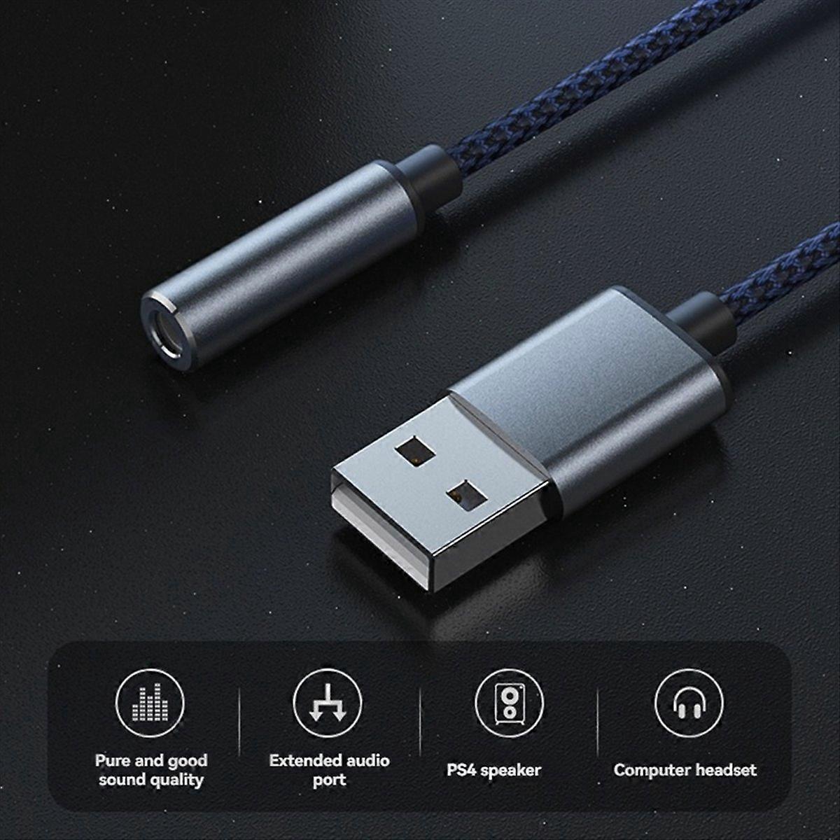 Usb-auf-3,5-mm-audiokabel, Externe Usb-a-auf-3,5-mm-stereo-soundkarte (weiblich), Audioadapter Für Kopfhörer Und Mikrofon, Silber Und Blau
