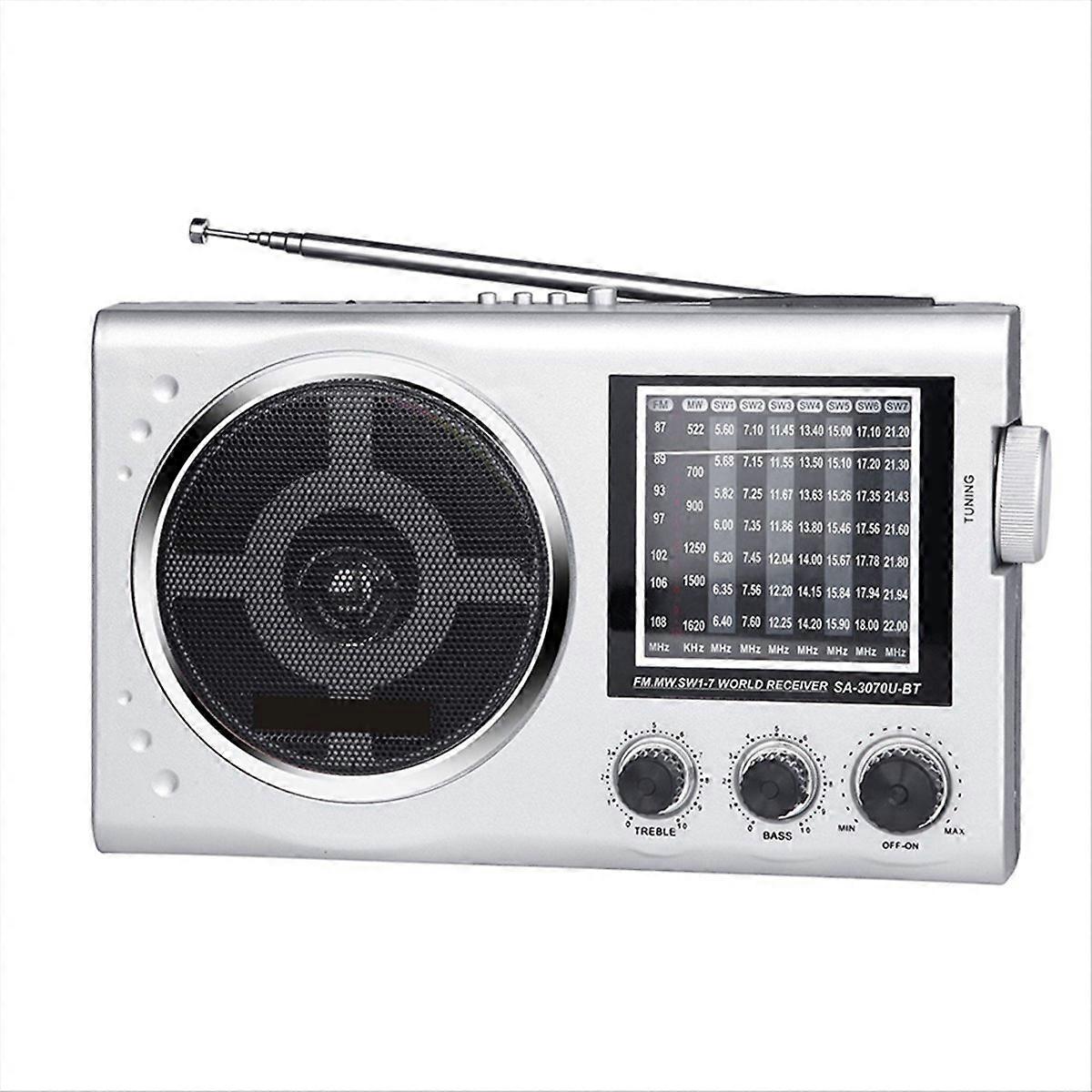 Ec3070bt Retro Fm-kartenradio Mit Mp3-player, Bluetooth, Einstellbarem Fm- Und Am-band, Silber Und Grau.