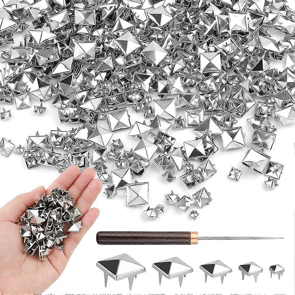 Set Mit 300 Quadratischen Pyramidennieten, Silbernen Spitzen Und Nieten Mit Einem Holzgriff-locher, Für Punkrock-kleidung, Gürtel Und Taschen