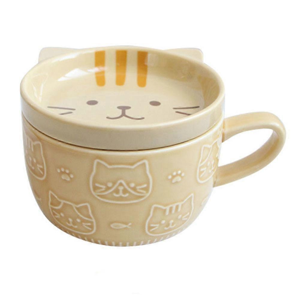 Keramik-kaffeebecher Mit Deckel, Niedliches Japanisches Katzenmotiv - Ideal Für Ein Frühstück Zu Zweit, Zu Hause Oder Im Büro.