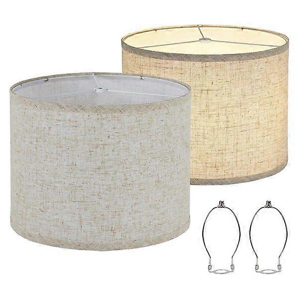 Set Aus 2 Trommellampenschirmen, 33 Cm Oben X 33 Cm Unten X 25 Cm Hoch, Spinnenfassung, Farbe: Haferflocken, Für Tisch- Und Stehlampen