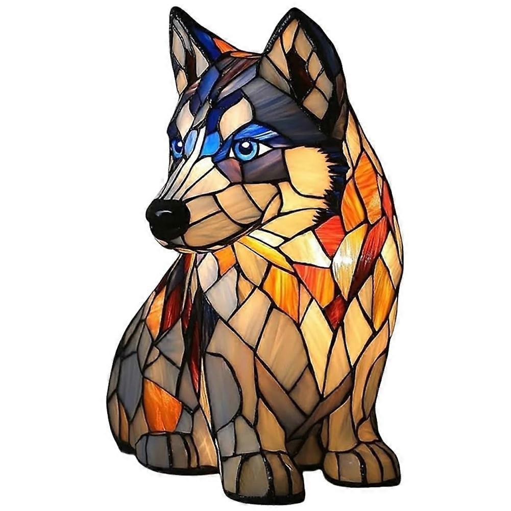 Buntglas-husky-lampe, Niedliches Nachtlicht Aus Kunstharz In Form Eines Huskys, Ideale Nachttischlampe Für Schlafzimmer, Wohnzimmer Oder Als Geschenk.