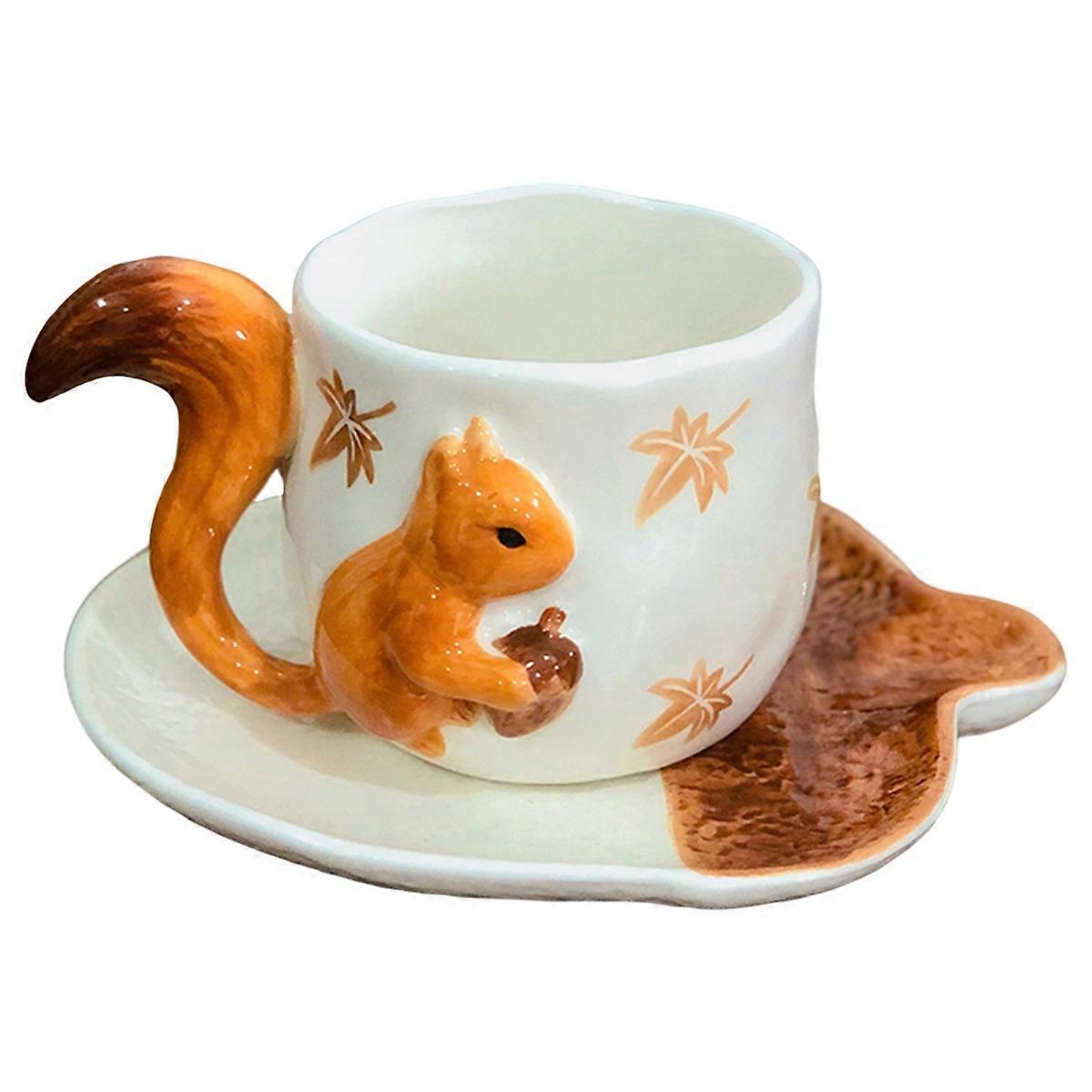 Porzellan-kaffeebecher Mit Niedlichem, Geprägtem Eichhörnchenmotiv, Floraler Becher Für Den Esstisch, Tasse Für Den Nachmittagstee, Saftbecher B