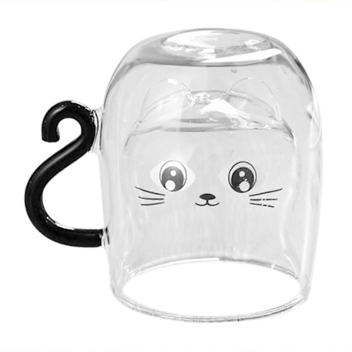 Doppelwandiger Glasbecher (250 Ml) Mit Niedlichem Katzenmotiv, Ideal Für Kaffee, Kalte Milch, Tee Oder Fruchtsaft. Klares Glas.
