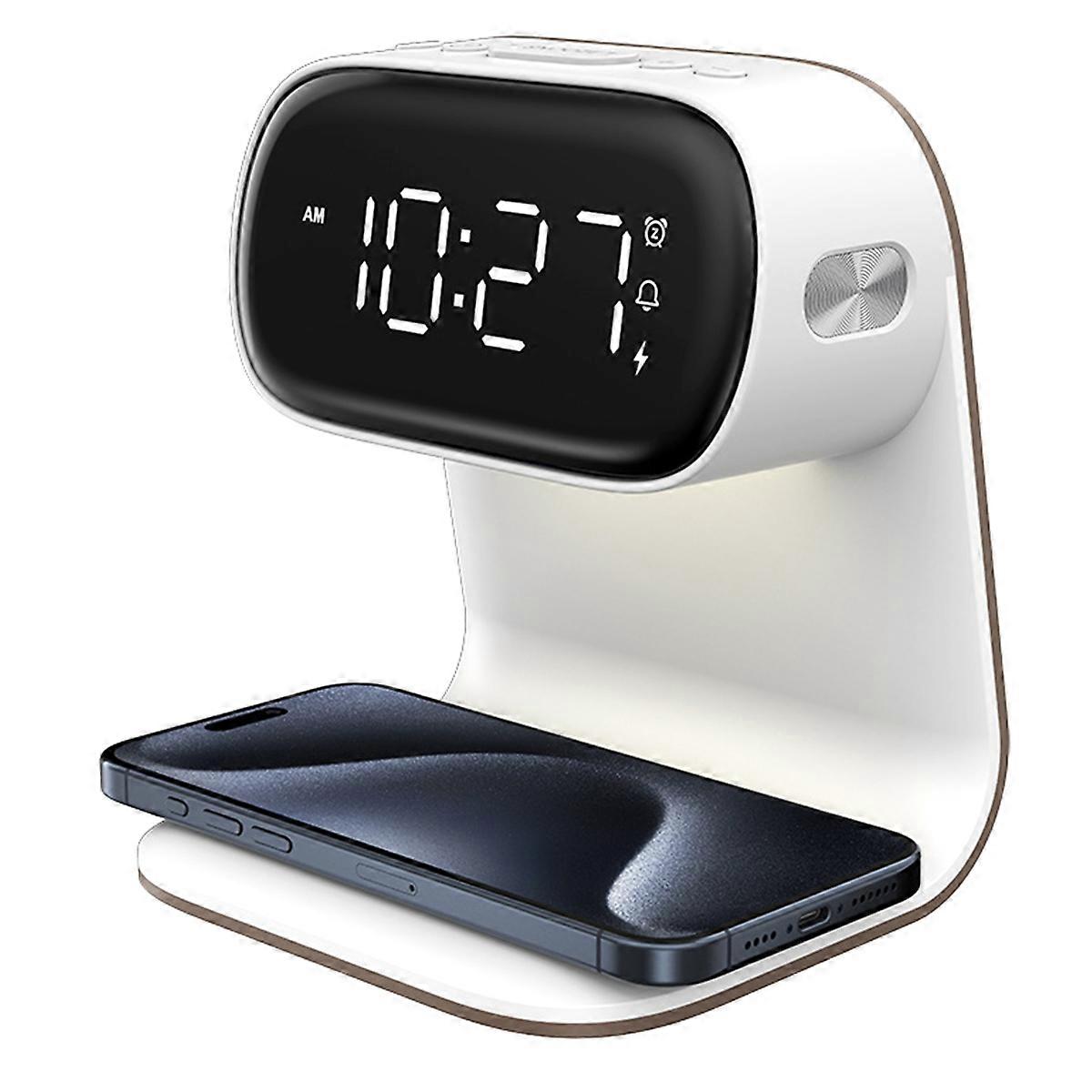 Multifunktionaler Wecker Mit Nachtlicht, Kabelloser Ladefunktion, Ideales Geschenk Für Paare, Drei Helligkeitsstufen, Usb-anschluss
