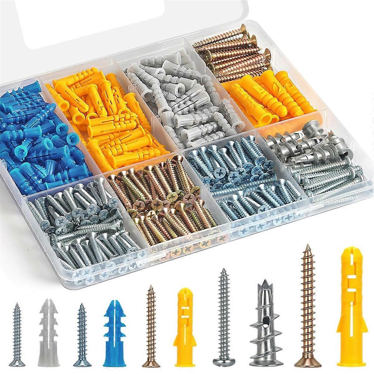 Set Mit Dübeln Und Schrauben Für Gipskartonplatten, Zinkdübel, 5 Kurze Und Lange Größen Zum Aufhängen Von Bildern Und Gardinenstangen