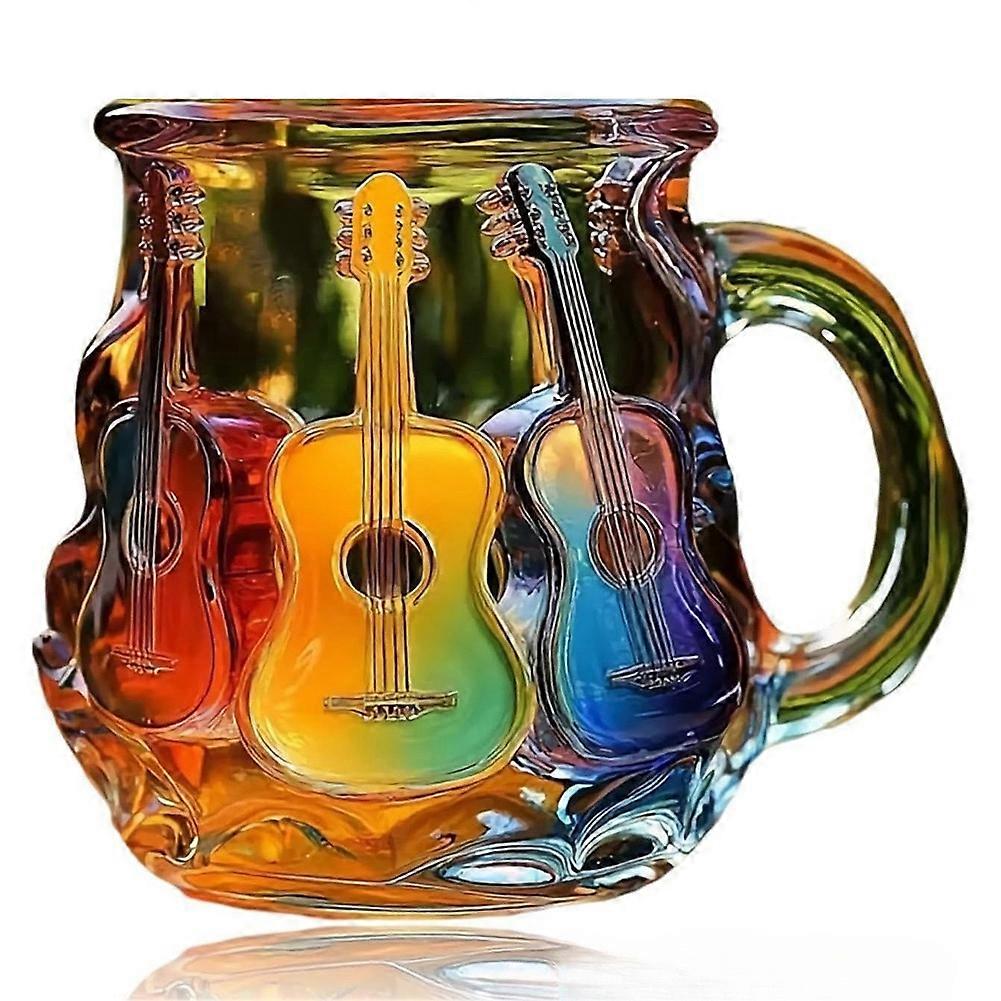 Kaffeebecher Mit Farbenfrohem Gitarrenmotiv, 3d-musikinstrumentenmotiv, Regenbogen-glasbecher Für Musikliebhaber