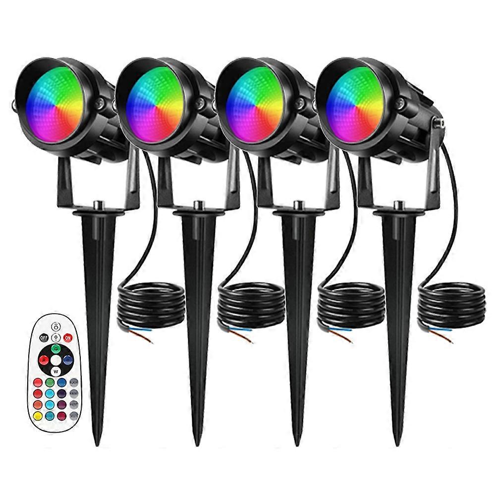 10w Rgbw Led-außenstrahler Mit Farbwechselnder Fernbedienung, Ip65 Wasserdicht Und Erdspießmontage.