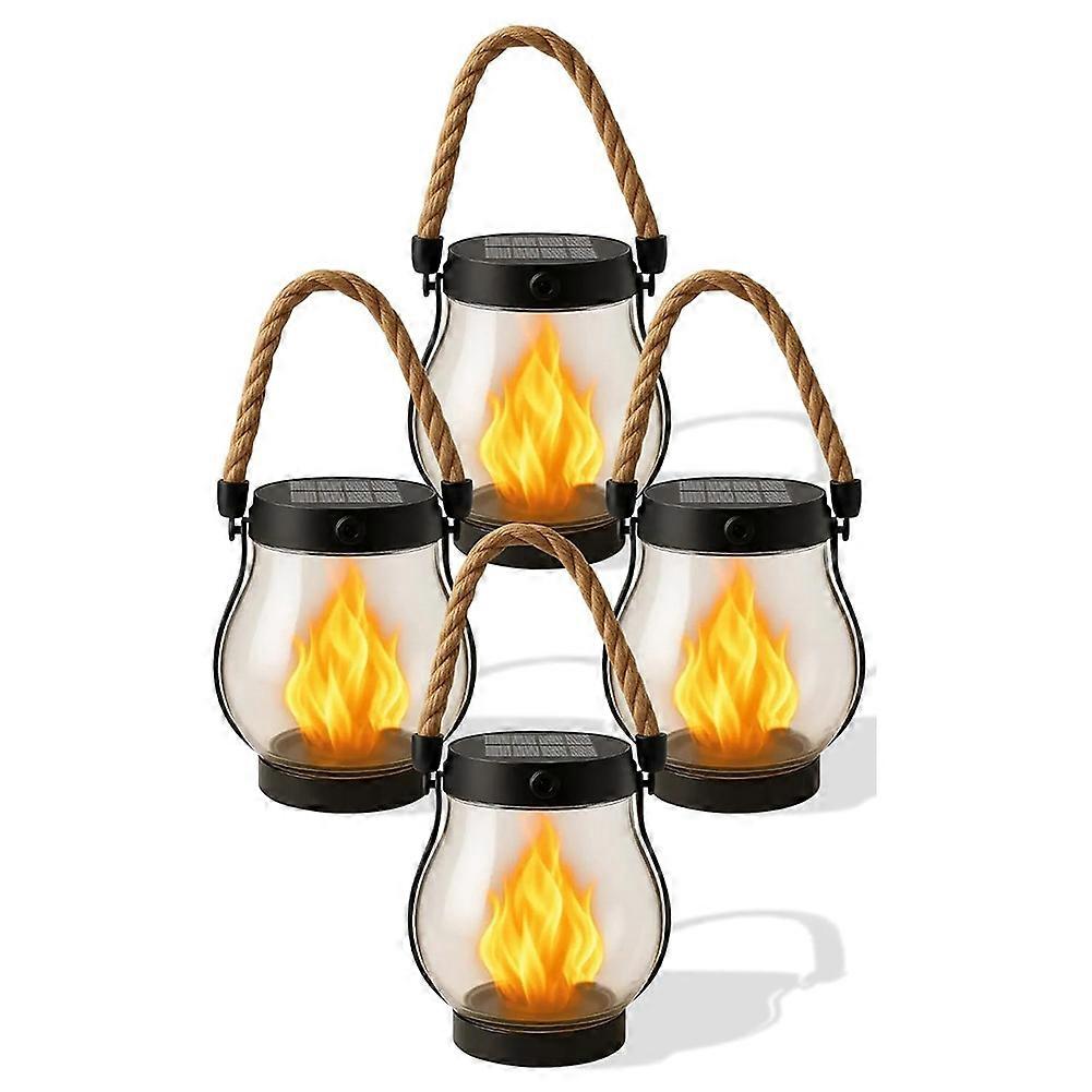Set Mit 4 Wasserdichten Solarlaternen Für Den Außenbereich Mit Tanzender Flamme Zur Dekoration Von Garten Und Hof