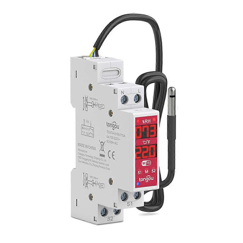 Tongou Smart-schalter Für 18-mm-din-schiene, 2-fach, Wlan, Tuya, Mit Temperatur- Und Feuchtigkeitssensor, 3840 W Ac / 300 W Dc