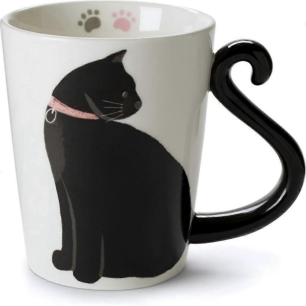 Weiße Keramiktasse – Tierförmige Tasse Mit Handbedruckten Motiven – Niedliches, Handgefertigtes Geschenk Für Katzenliebhaber (frauen Und Männer) – 35 Cl