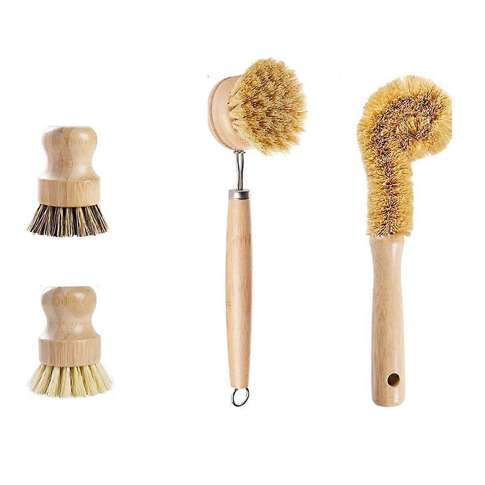 Set Mit 4 Spülbürsten Aus Bambus Und Kokosfaser – Ergonomische Holzgriffe Für Komfortables Reinigen