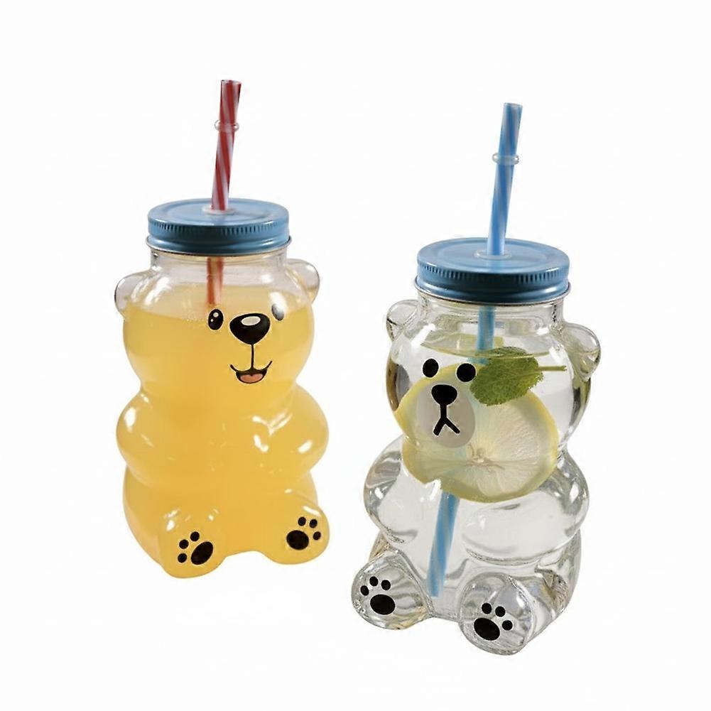 Kawaii Bären-trinkbecher Aus Klarglas, 560 Ml (19 Oz), Mit Deckel Und Strohhalm. Niedliche Kawaii Bären-glasflasche/-becher Für Saft, Milch Oder Tee.