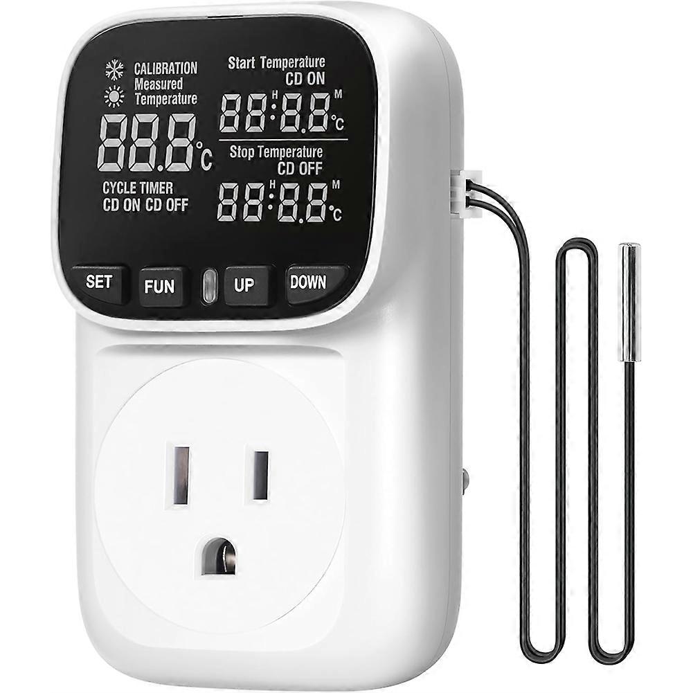 Digitaler Thermostatstecker, 15 A/1800 W, Robust, Va-lcd-display, Heiz-/kühlregelung, Us-stecker