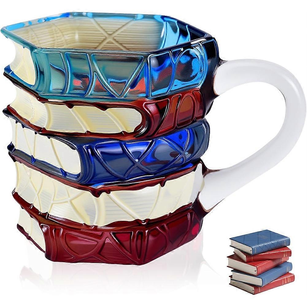 Farbiger Glasbecher, Handbemaltes Buchmotiv (1 Stück), 3d-handbemalter Kaffeebecher, 20 Cl, Ideal Für Bücherliebhaber.