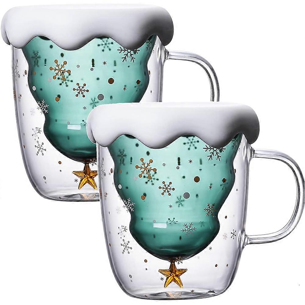 2er-set Weihnachtstassen, Doppelwandige Borosilikatglas-weihnachtstassen Mit Schneeflockendeckeln, 300 Ml, Hübsche Tassen Für Kaffee