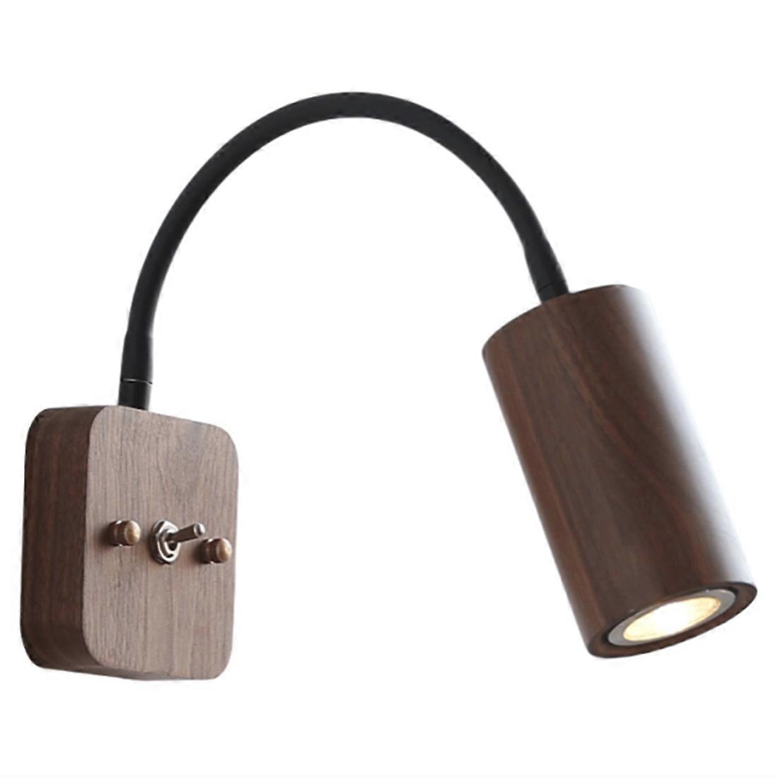 Led-wandleuchte Im Vintage-design Für Wohn- Oder Schlafzimmer, Rund, Aus Schwarzem Walnussholz, Hölzerne Nachttischlampe.