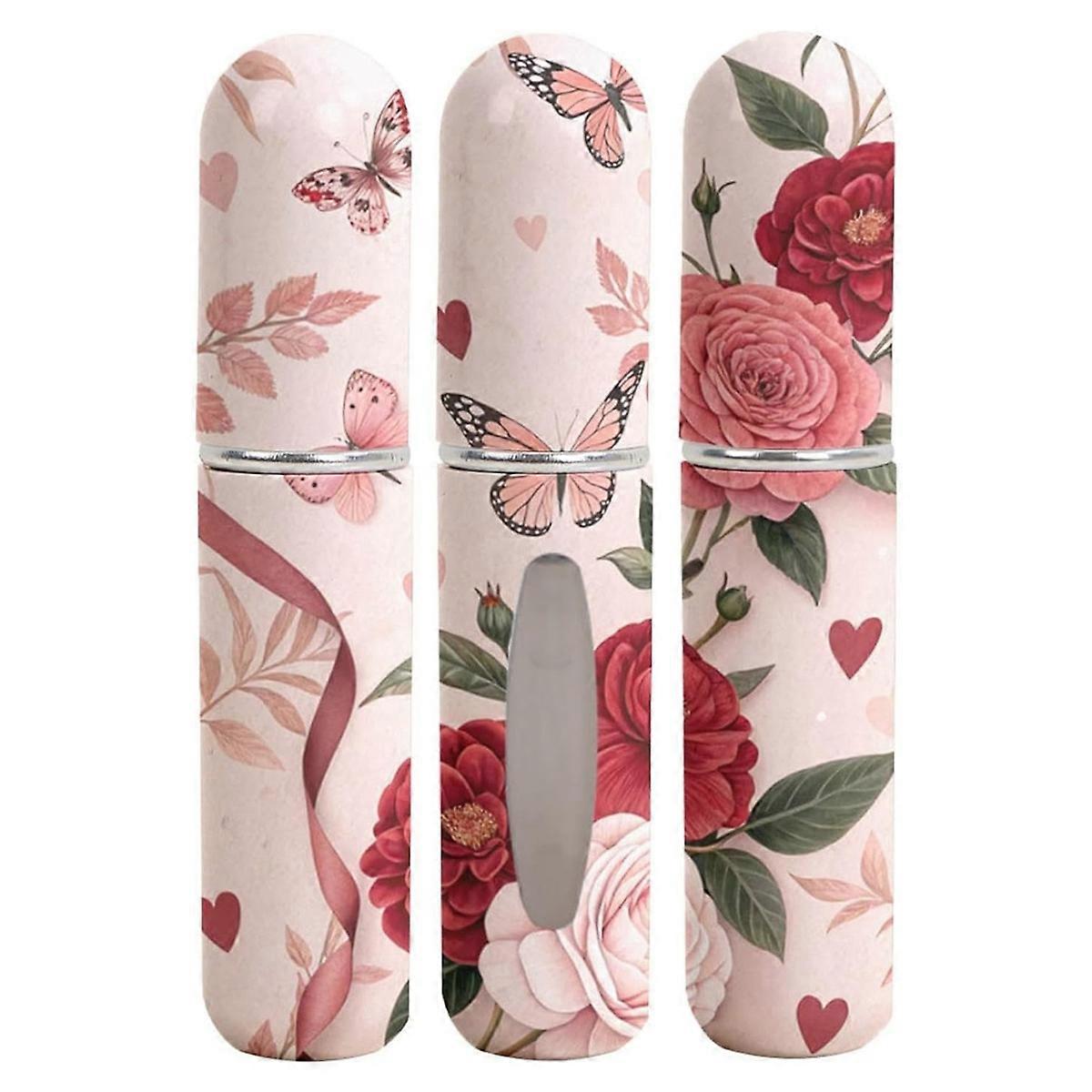 Set Aus 3 Nachfüllbaren Parfümzerstäubern, Verziert Mit Blumen- Und Schmetterlingsmotiven, Reisegröße.
