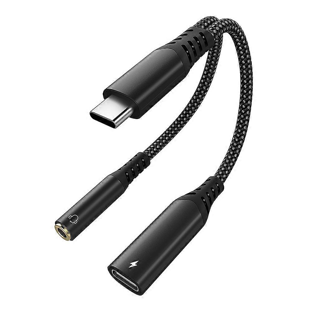 Usb-c-auf-3,5-mm-kopfhöreranschluss- Und Ladeadapter, 2-in-1-usb-c-auf-aux-klinken-dongle-kabel Mit 60-w-pd-schnellladung