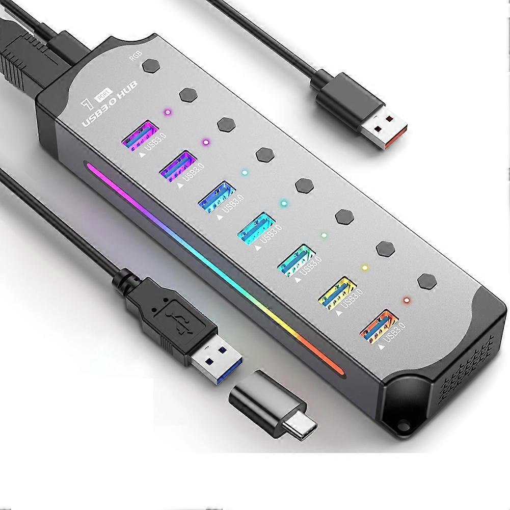 Hochgeschwindigkeits-usb-3.0-hub, 7-in-1-usb-splitter, Individuelle Netzschalter, Rgb-aluminiumbeleuchtung, Usb-3.0-hub Für Laptops Und Pcs