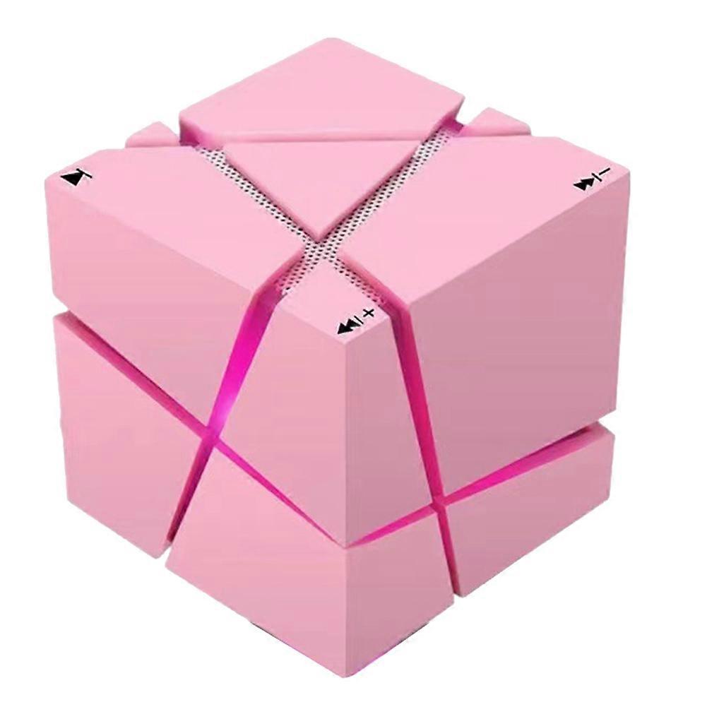 Bluetooth-lautsprecher Mit Subwoofer Und Soundkarte, Tragbarer Mini-stereo-lautsprecher In Würfelform Mit Led-beleuchtung, Fm- Und Tf-karten-kompatibel, Pink