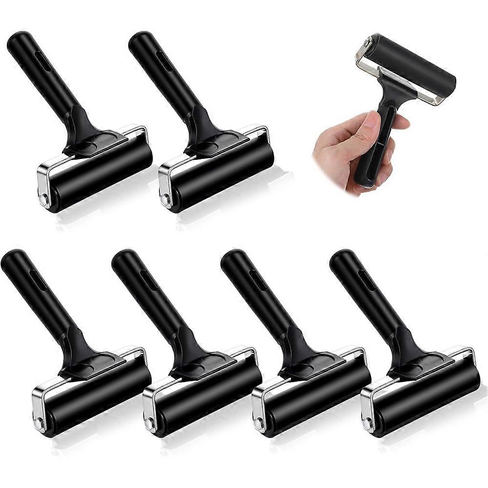 Set Mit 6 Schwarzen Farbrollern Zum Drucken, Malen Und Gravieren. Komfortabler Griff.