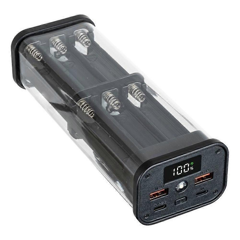 Externes Akkufach Für 18650-akkus, 22,5-w-schnellladefunktion, Schwarzes, Transparentes Aufbewahrungsfach Mit Led-anzeige, 12