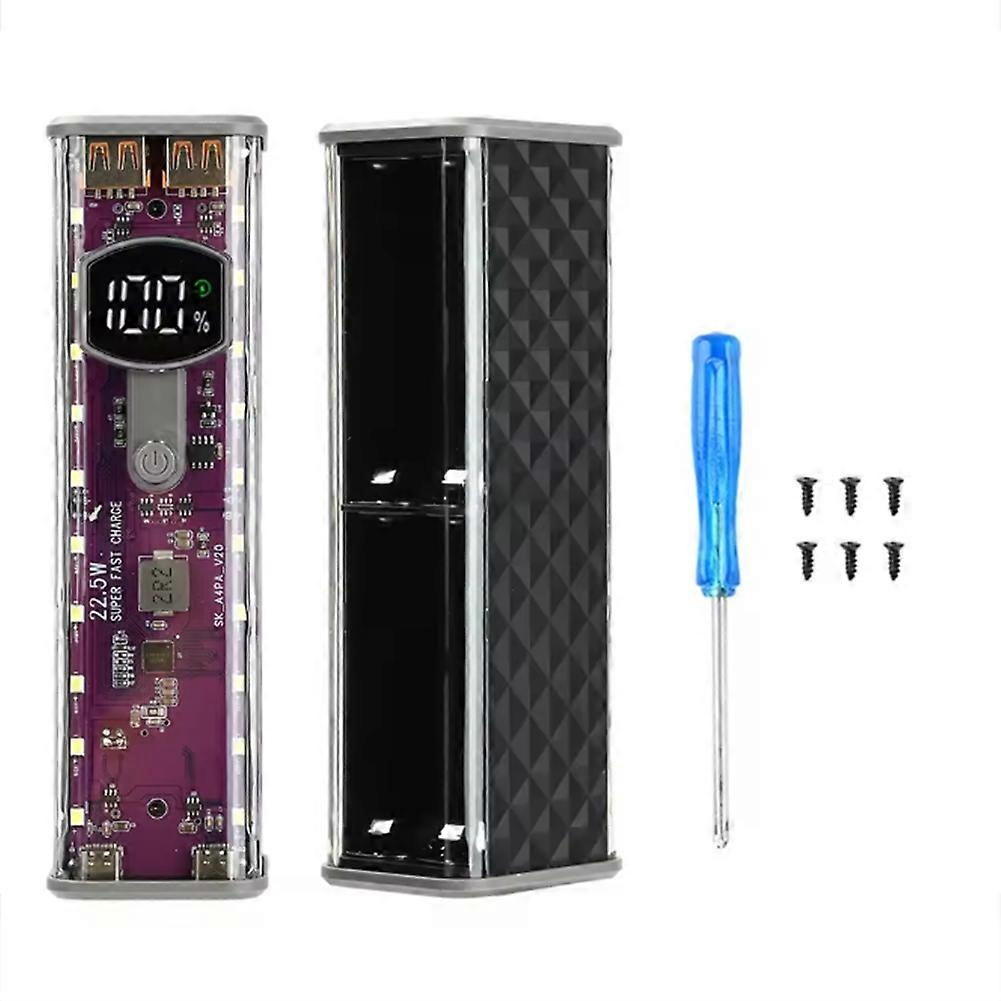 Nahtloses, Transparentes Externes Akkugehäuse (22,5 W) Für 8 X 18650-akkus, Kompatibel Mit Energiesparmodus, Zwei Usb-c-anschlüsse, Schwarz