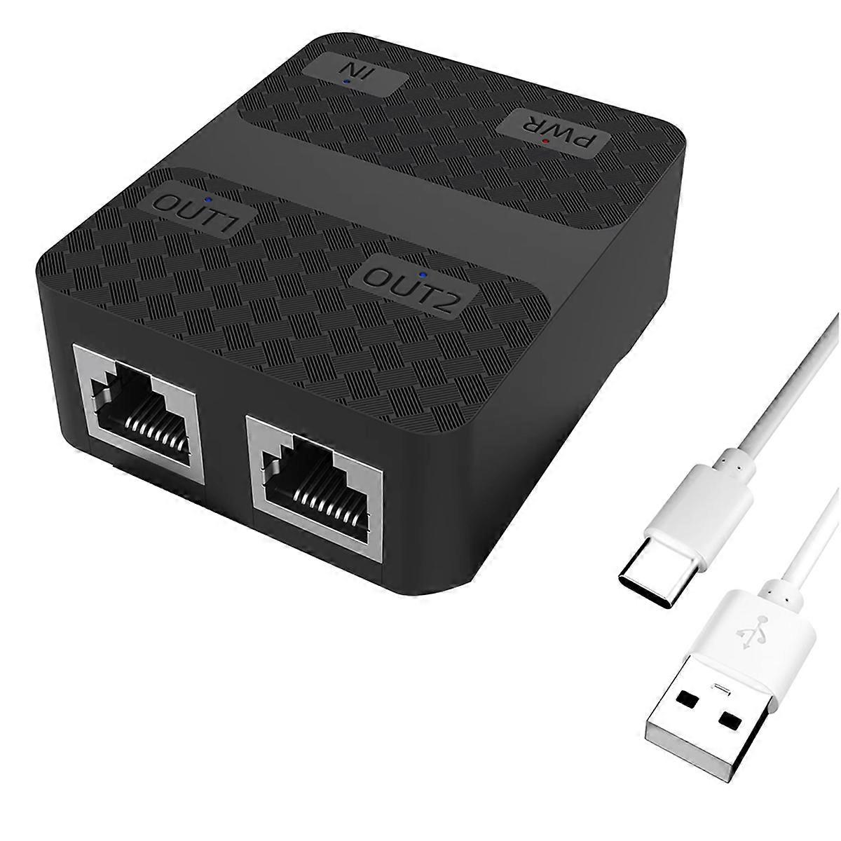 1-zu-2-ethernet-splitter, 1000 Mbit/s, Internetfähig, 1 Eingang, 2 Ausgänge, Gigabit-netzwerk, Schwarz