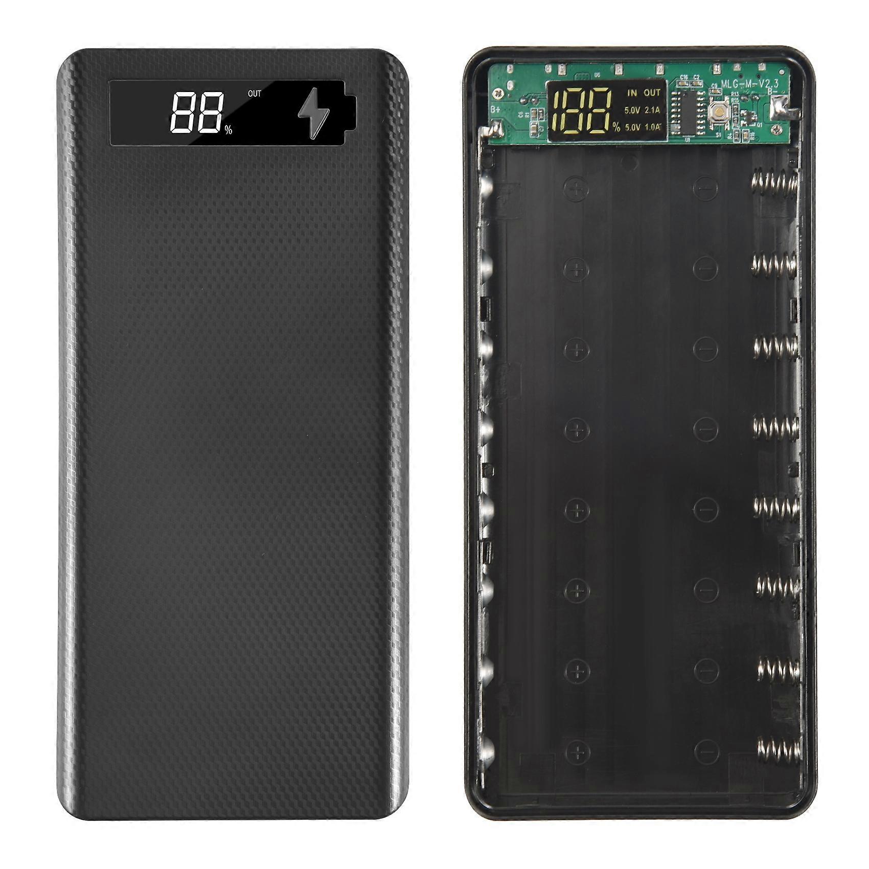 Externes Akkufach Mit Zwei Usb-anschlüssen (5 V) Für 8 X 18650-akkus Mit Digitalanzeige Und Akkuhalter (schwarz)