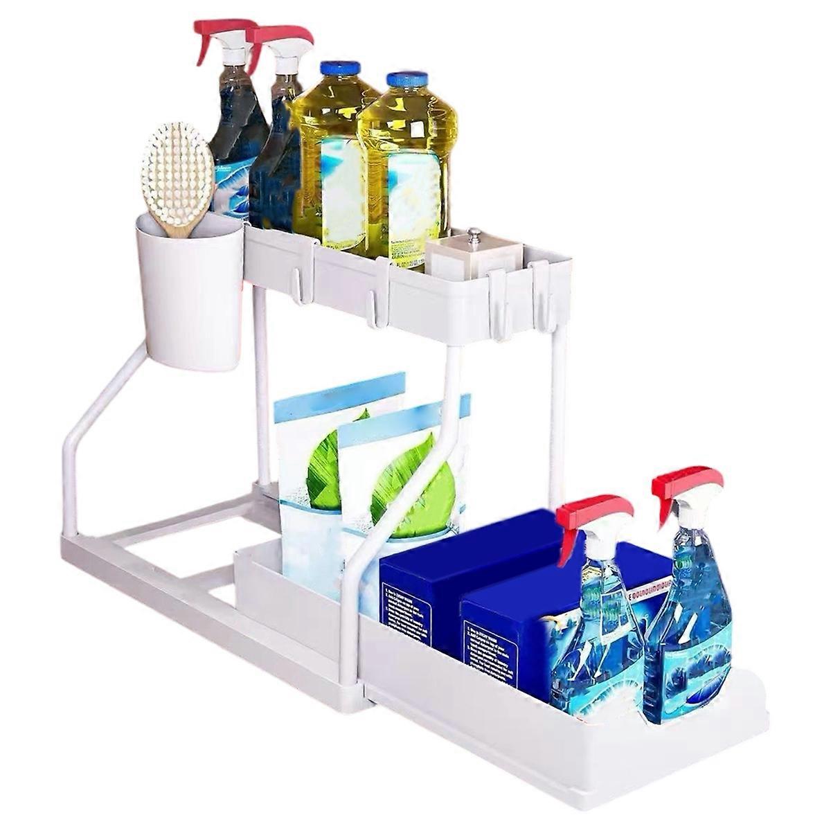 Zweistöckige Schiebebox, Platzsparend, Robust Und Mit Großem Fassungsvermögen, Ideal Für Küche Und Bad. Unverzichtbarer Schubladenorganizer, Weiß.