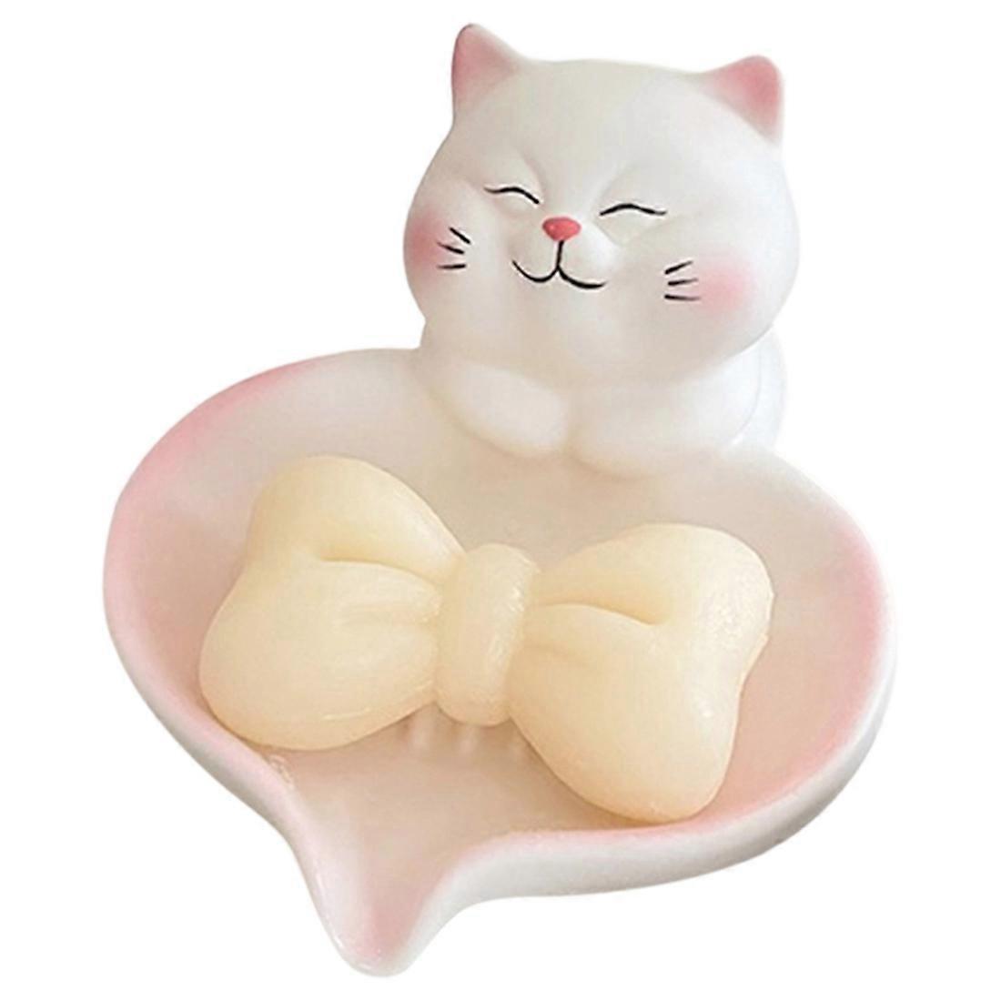 Niedliche Katzen-seifenschale (1 Stück) – Freistehender Badezimmer-organizer Mit Abflusssystem, Rutschfester Unterseite, Pastellrosa-weißes Design – Seifenschale