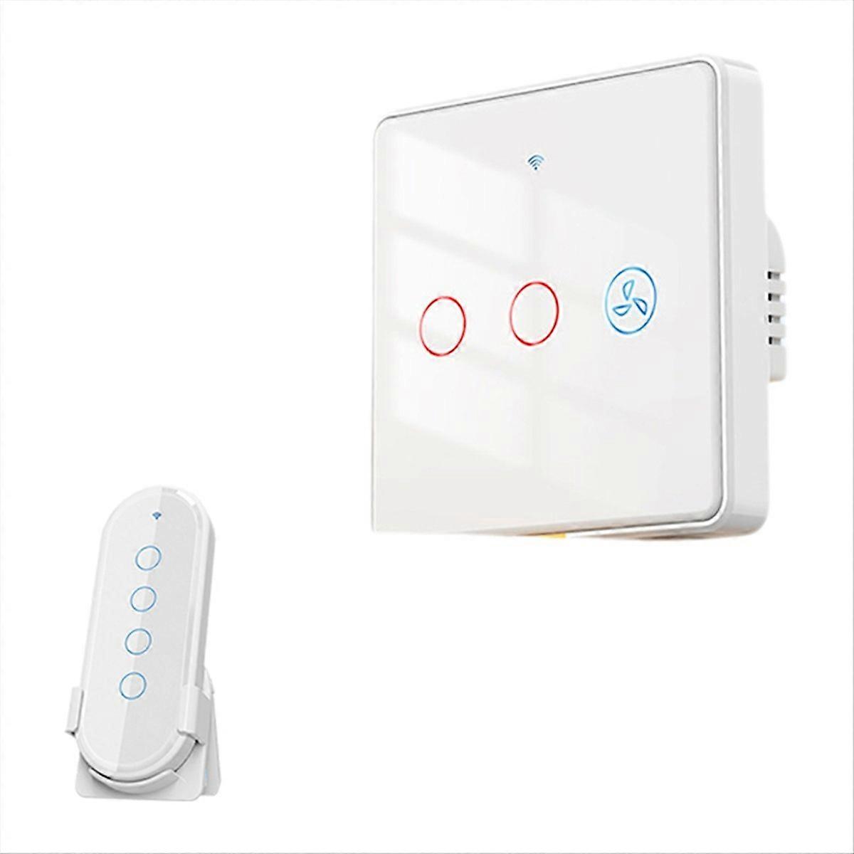 Intelligenter Lüfter- Und Lichtschalter, 2-wege, Rf433-fernbedienung, Wand-touch-schalter, Tuya Smart App, Sprachsteuerung, Weiß