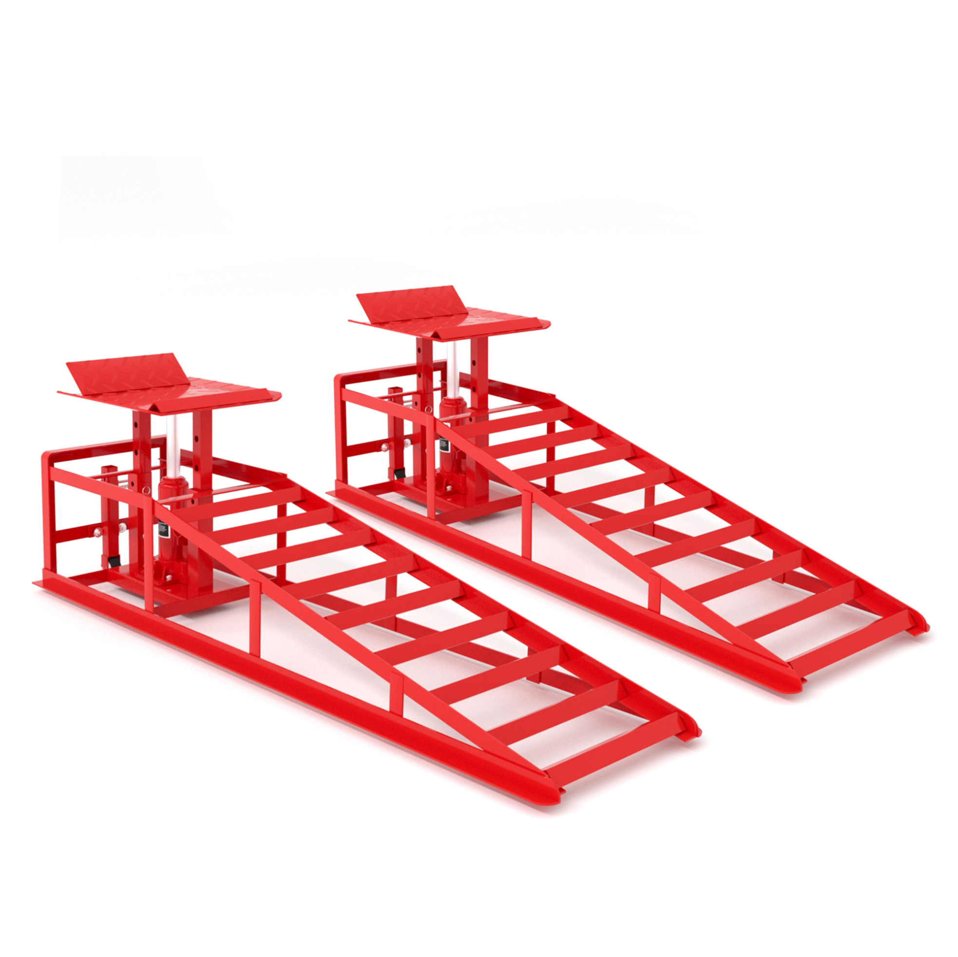 2er-set Hydraulische Auffahrrampen Mit Rädern, 5 T Tragkraft, Roter Stahl