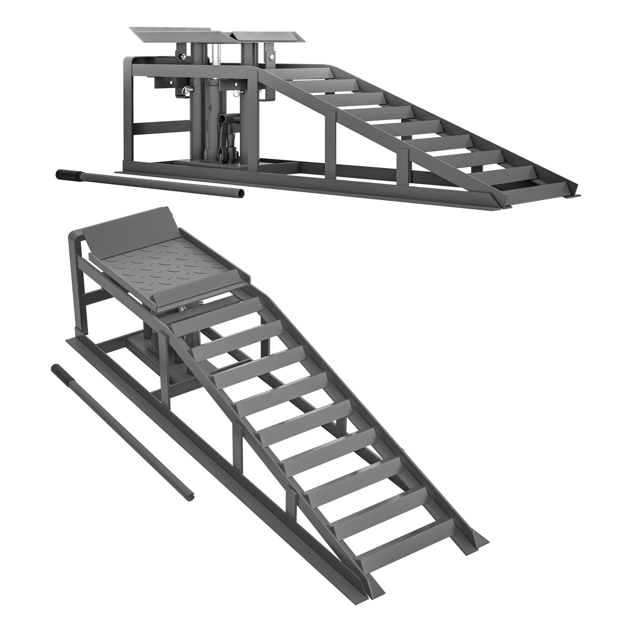 Set Mit 2 Verstellbaren Auto-auffahrrampen Aus Grauem Stahl Modenuit