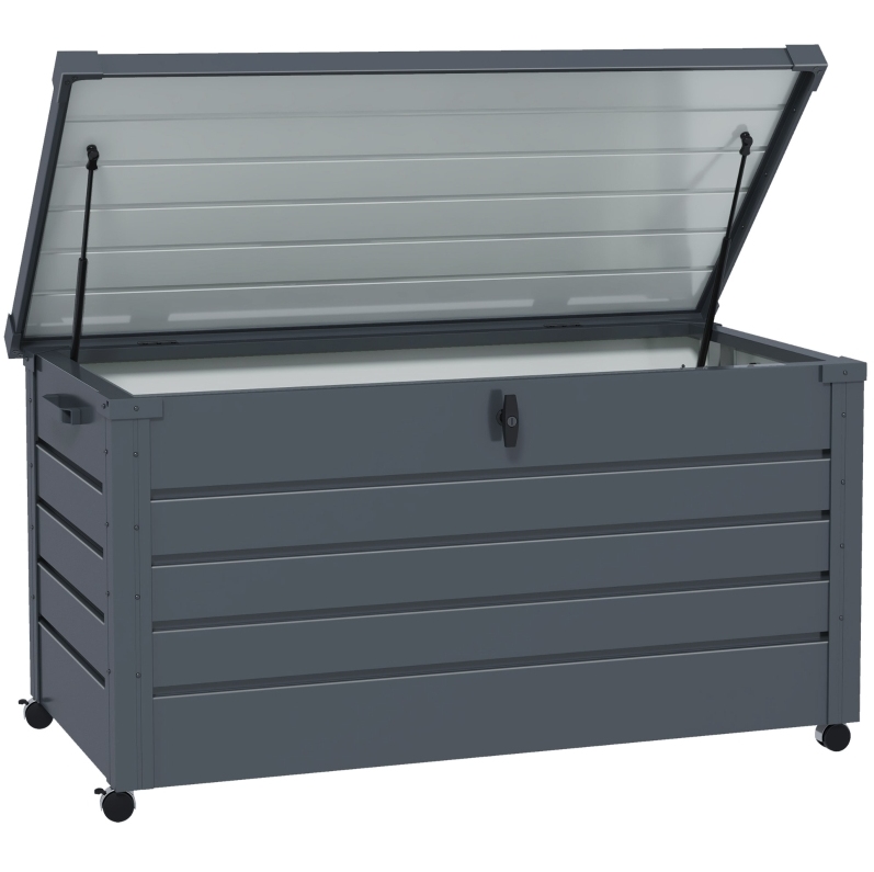 Dunkelgraue Outdoor-aufbewahrungsbox Aus Stahl Mit Rollen 120 X 62 X 66 Cm