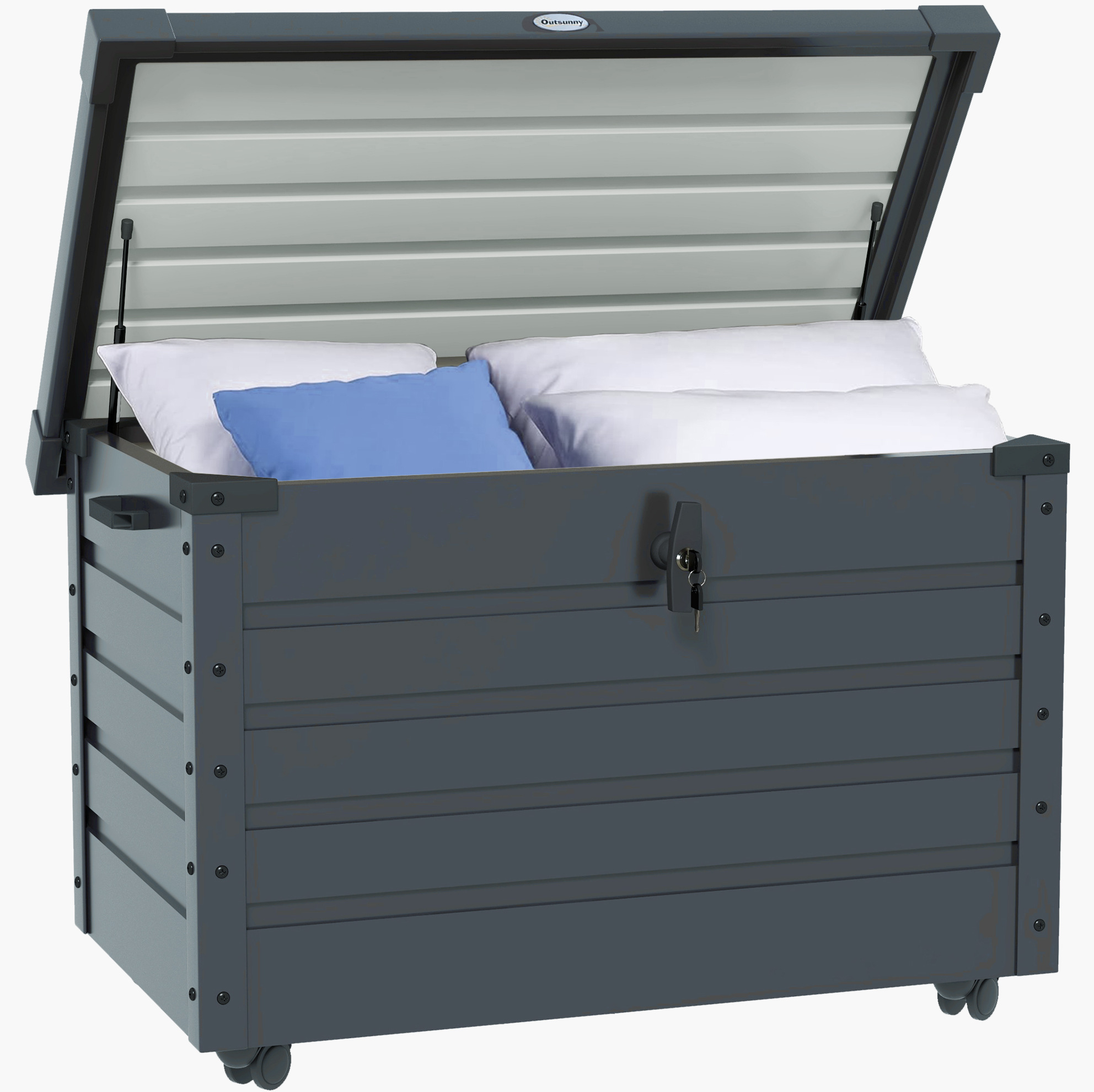 Garten-auflagenbox Aus Stahl Dunkelgrau Mit Rollen Und Schloss 100 X 62 X 65 Cm