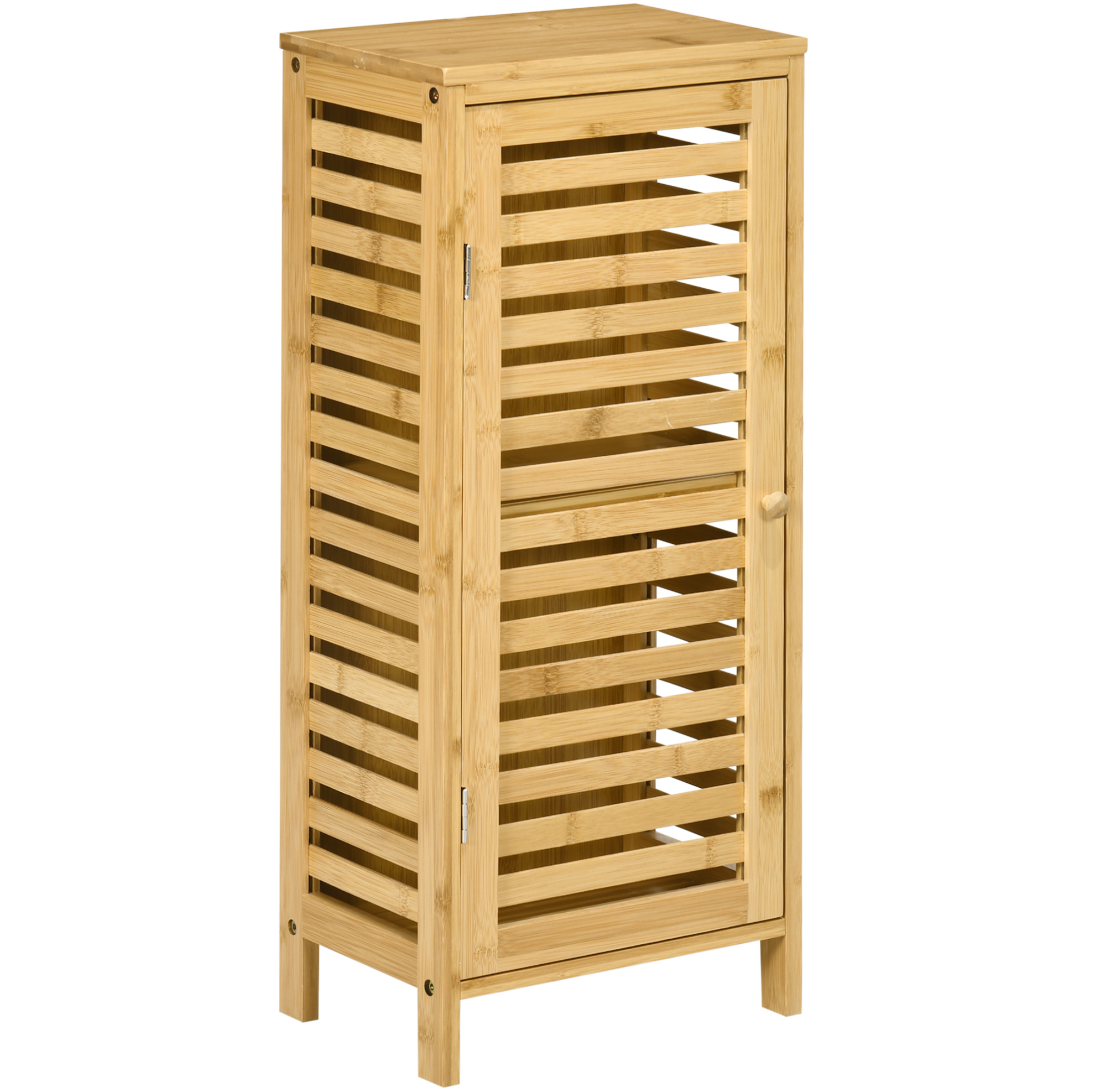 Badezimmerschrank Aus Natürlichem Bambus Mit Lamellentür, 2 Fächer, 30 X 19,9 X 70 Cm