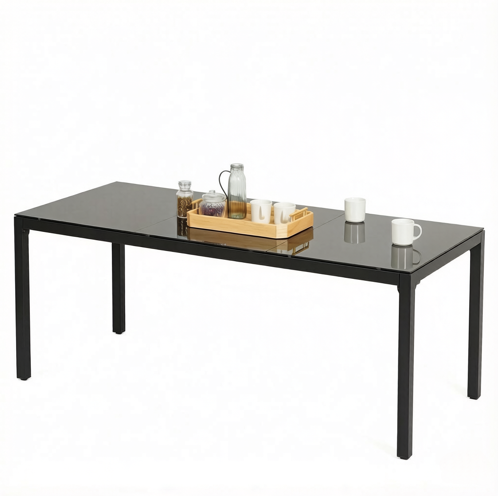 Moderner Gartentisch Aus Aluminium Und Gehärtetem Glas, Schwarz, 180 X 80 X 72 Cm