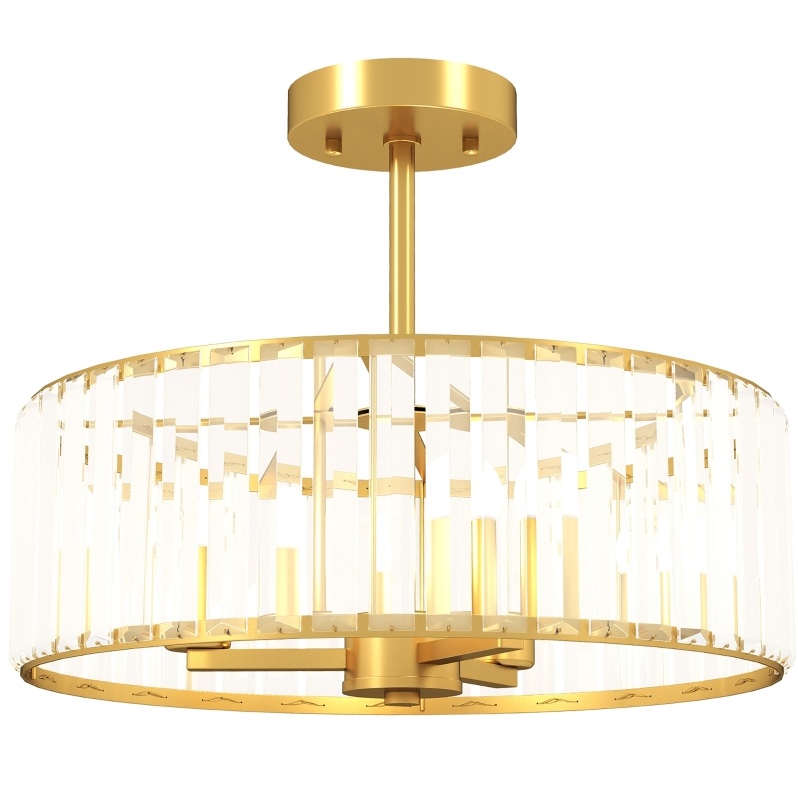 Deckenlampe Im Kronleuchter-design Mit Kristallschirm 3-flammig E14 Metall Gold Modenuit
