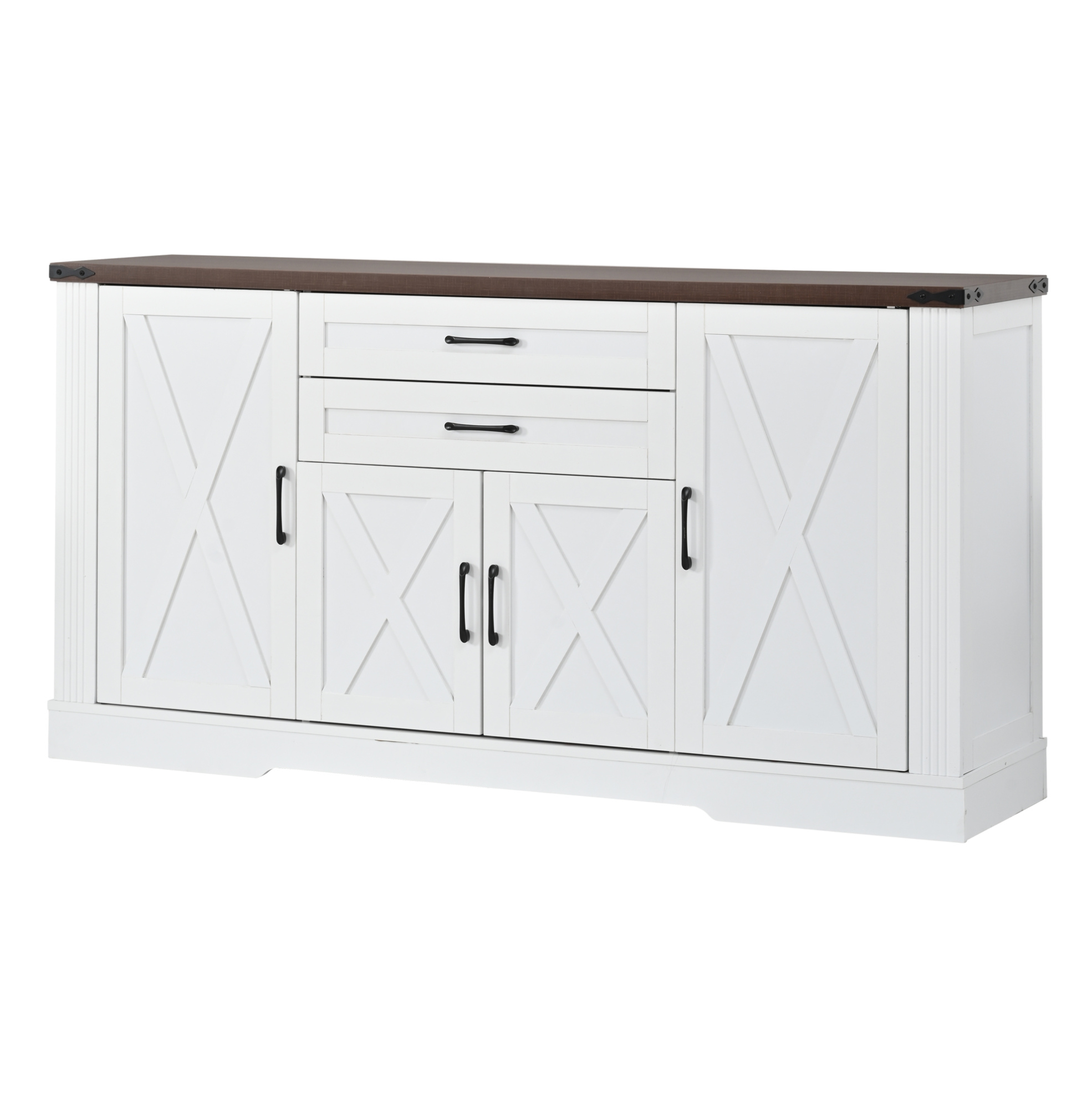 Weiße Küchenkommode 160x39x81,5 Cm Aus Mdf Und Spanplatte Mit 4 Türen, 2 Schubladen