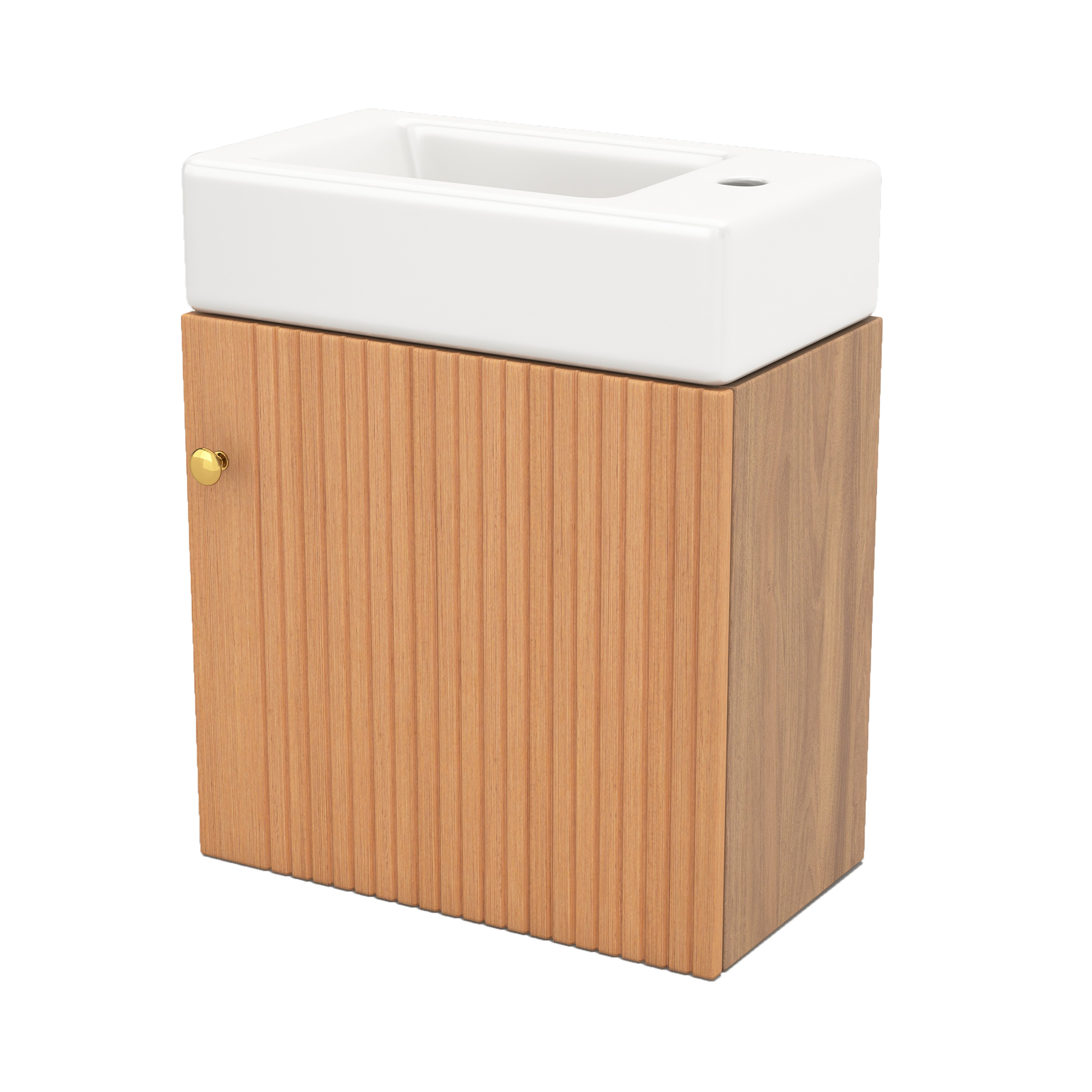 Waschbeckenunterschrank Mit 1 Tür, Keramikbecken Und Soft-close, Für Badezimmer, Mdf, Naturholz