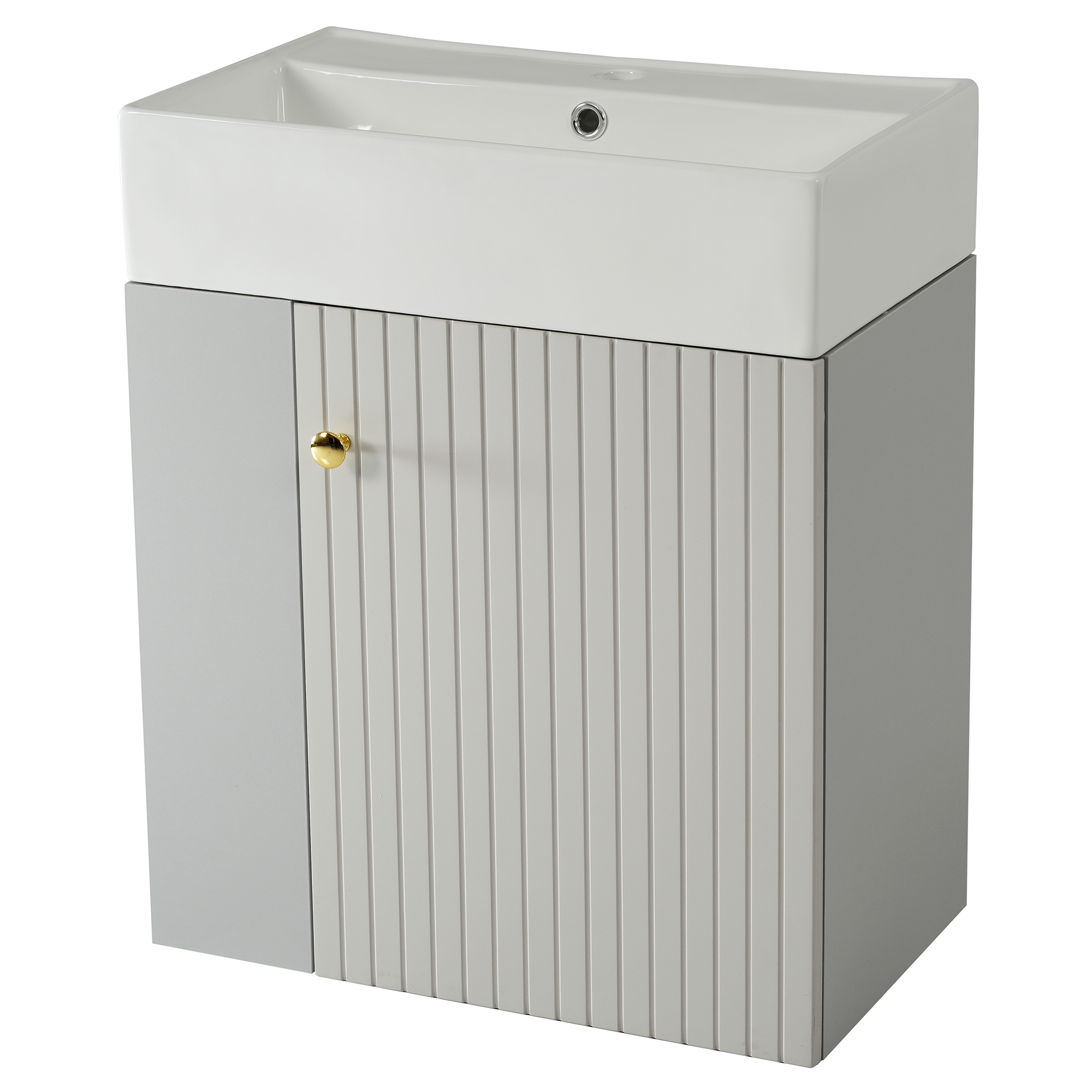 Waschtischunterschrank Hängend Mit 1 Tür Und Seitlichen Ablagen, Soft-close, Für Badezimmer, Grau Und Weiß
