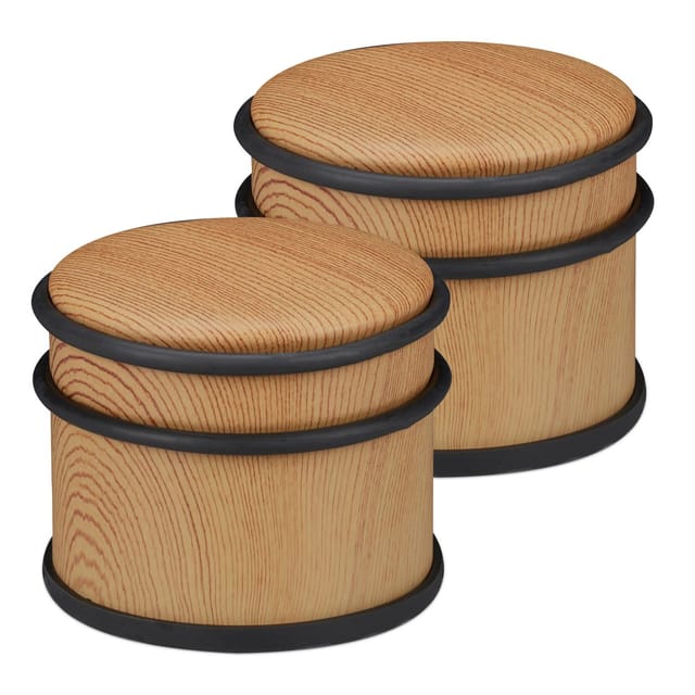 Relaxdays Türstopper 2er Set, schwere Türen & Fenster, Edelstahl & Gummi, Holzoptik, hoher Bodenpuffer, ∅ 9,5 cm, braun