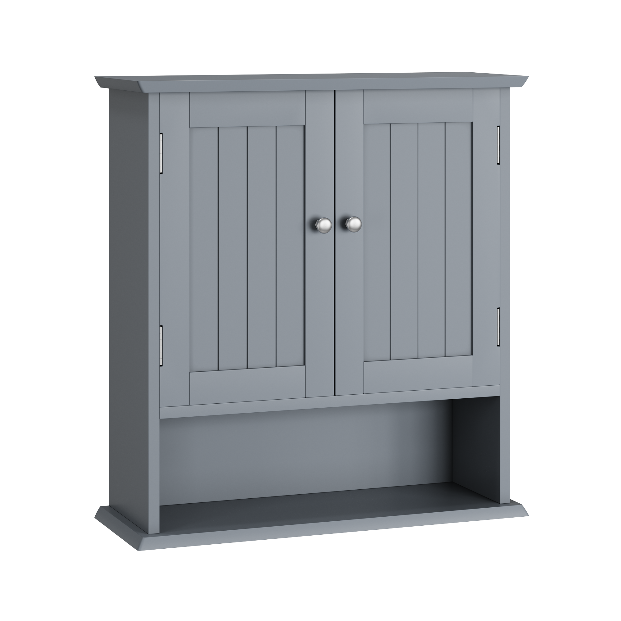 Badezimmerschrank Hängend Mit 2 Türen, Offenen Fächern Und Verstellbarem Einlegeboden, Mdf, Hellgrau, 54.6 × 19.8 × 60 Cm