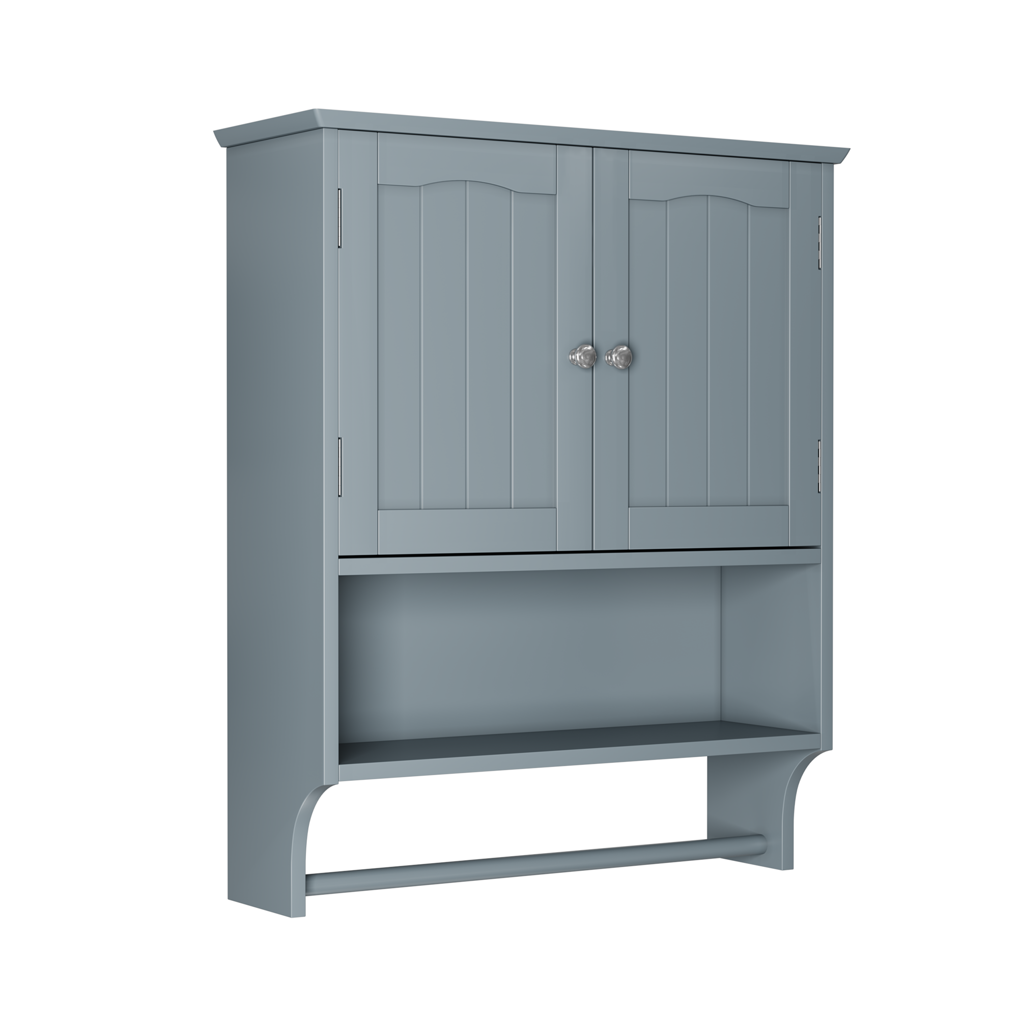 Badezimmerschrank Hängend Mit 2 Türen, Offenem Fach, Verstellbarem Einlegeboden Und Handtuchhalter 56.8×19×70 Cm