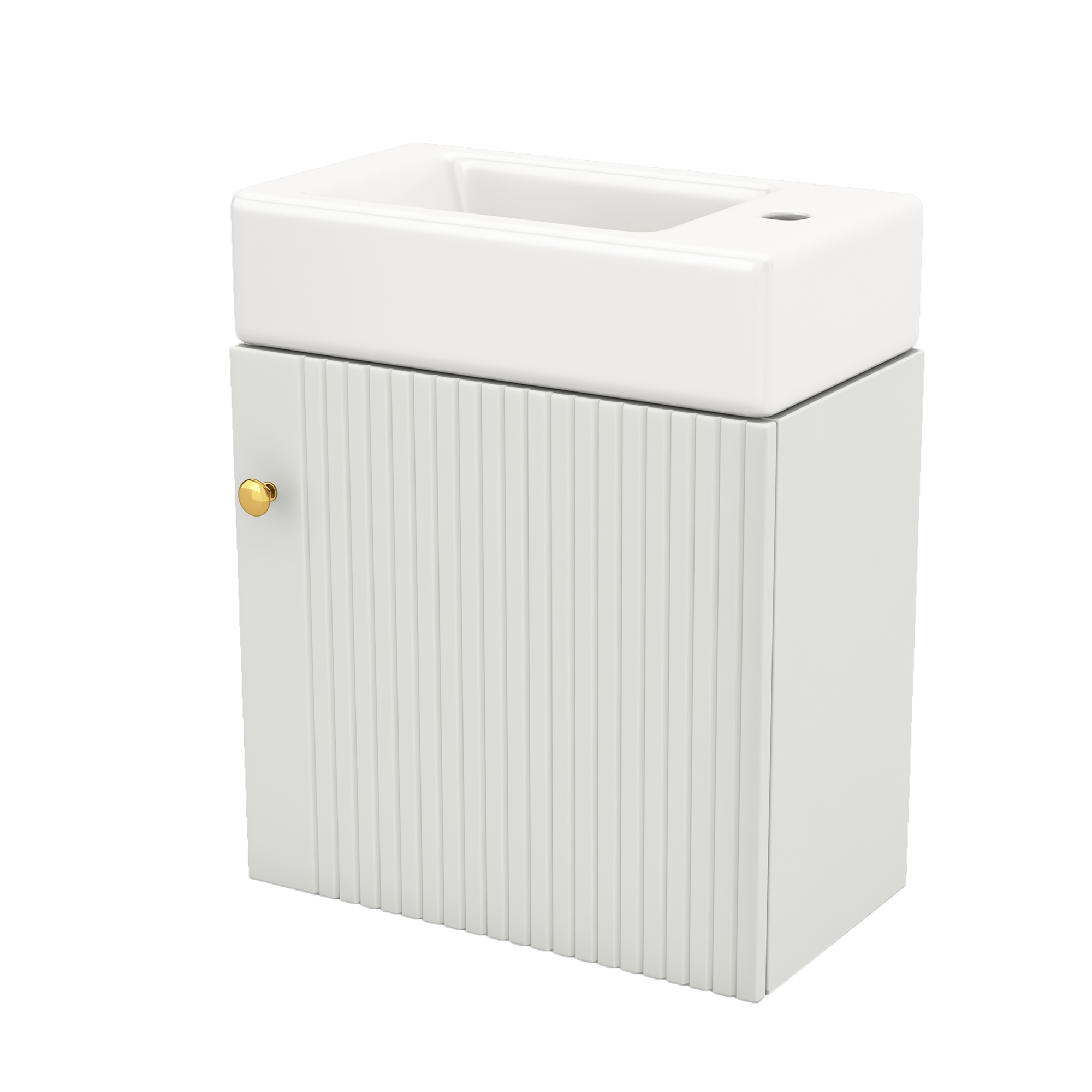 Waschbeckenunterschrank Mit 1 Tür, Soft-close, 3d-front, Für Badezimmer, Aus Mdf Und Keramik, Weiß
