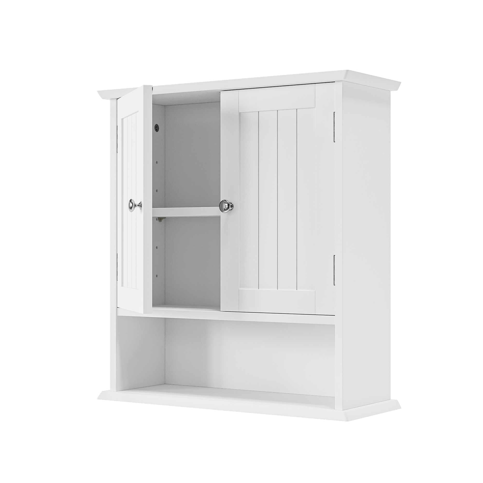 Badezimmerschrank Hängend Mit 2 Türen, Offenem Fach Und Verstellbaren Einlegeböden, Mdf Weiß, 54.6×19.8×59.9 Cm
