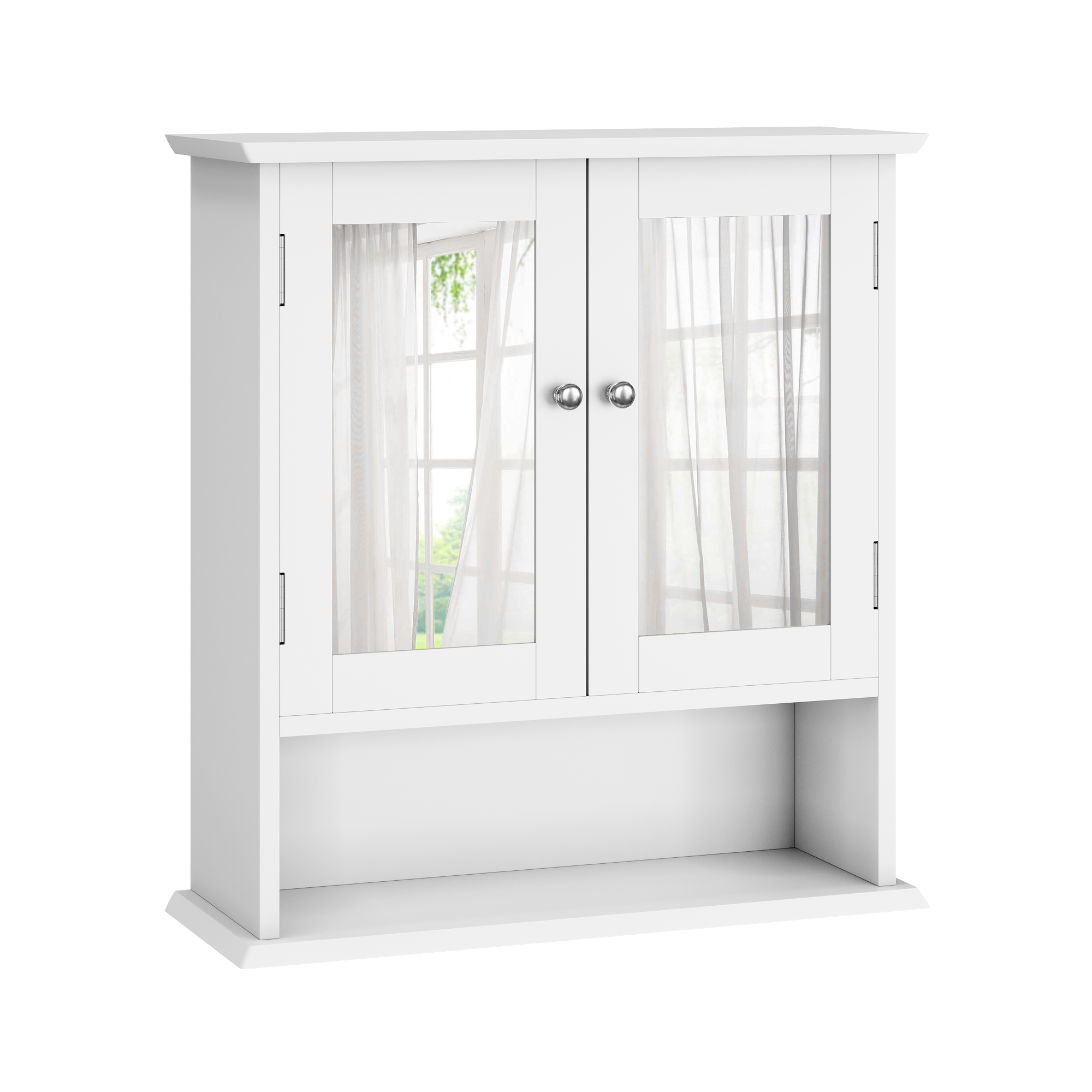 Badezimmerschrank Mit Spiegel 1 Tür Und Offenem Fach Verstellbarem Einlegeboden Für Bad Küche 54.6×19.8×60 Cm