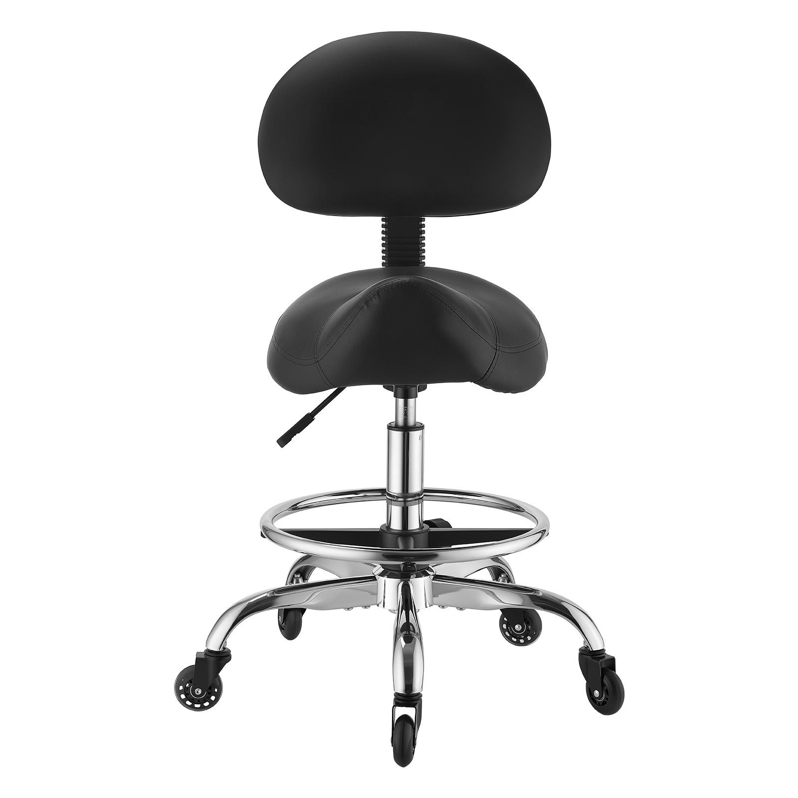Mophorn Sattelhocker 226,8 Kg, Höhenverstellbarer Rollhocker Mit Rückenlehne, Fußstütze & Leisen Rollen, Sitz Aus Pu-leder, 360° Drehbar, Perfekt Für Salon, Spa, Bar, Praxis
